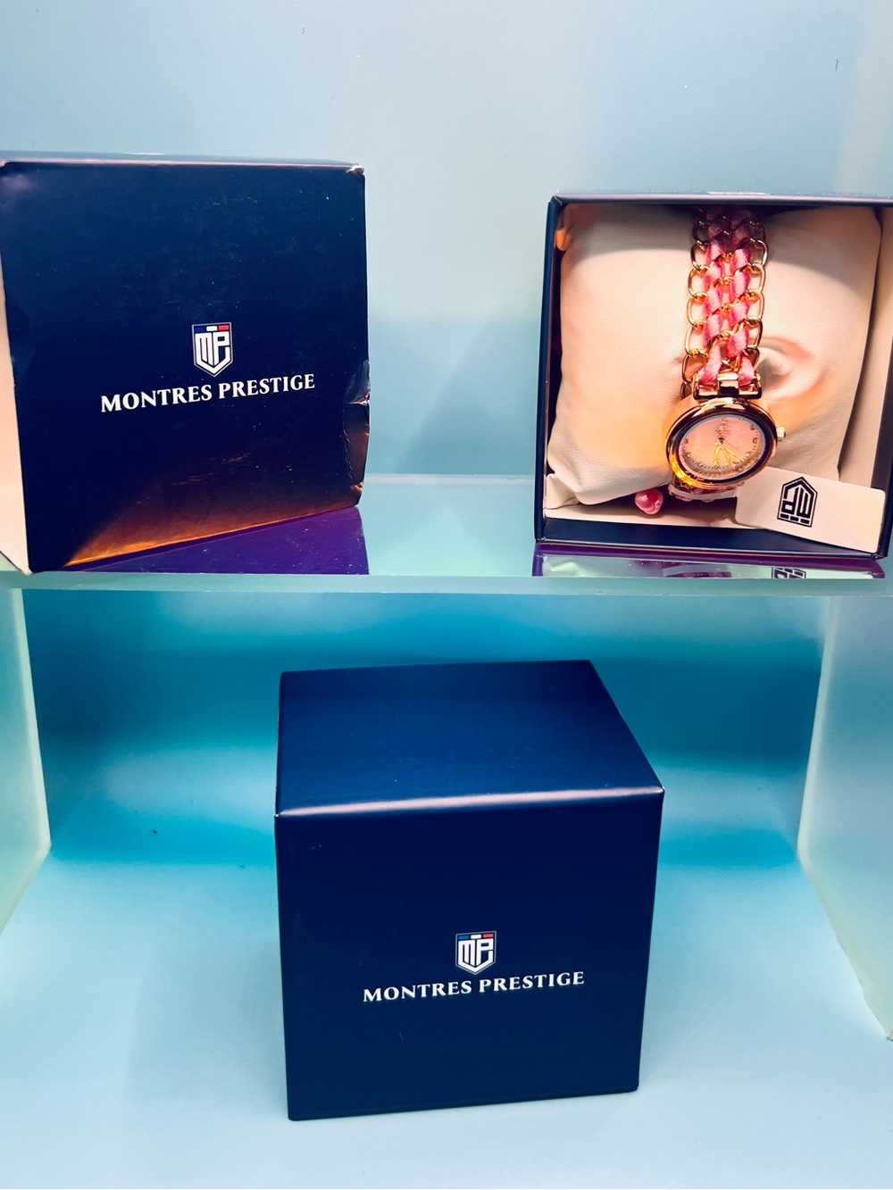 Beautiful Montres Prestige Women's Pink Braided Chain Watch Rose Gold 25mm NIB - Picture 3 of 8